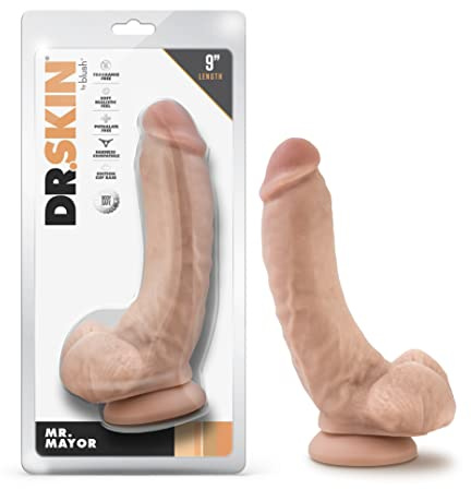 Blush Novelties Dr. Skin Realistischer 9 Zoll langer 2 Zoll dicker Dildo mit Saugnapfbasis und Kugeln, realistischer Dildo, weicher, echter weiblicher Sexspielzeugdildo