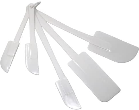 fiXte Spatula Spatulas Mixing Set Plastic Utensils Cooking Baking Cake Decorating Kitchen with Hanging Clip White Pack of 5