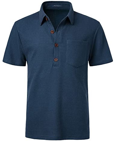 Harbrosrce Polo da Uomo Basic Manica Corta Tennis Golf Waffle a Maglia T-Shirt Ricami Poloshirt Camicia Cotone Piquet Polo Camicia per L'Ufficio con Colletto e Bottoni Evolution