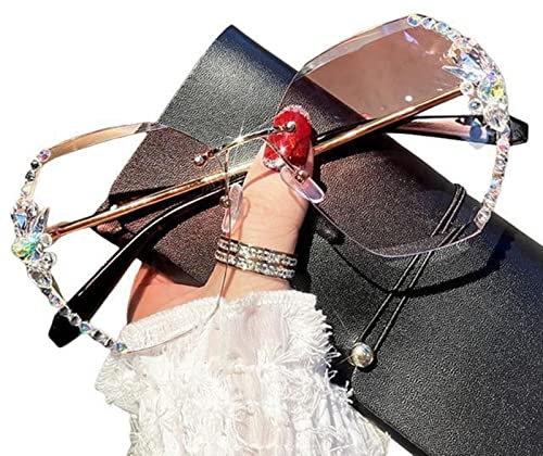 TOBILE Lunettes de soleil vintage sans monture avec strass pour femmes et hommes - Verres dégradés - 01 - Rose dégradé
