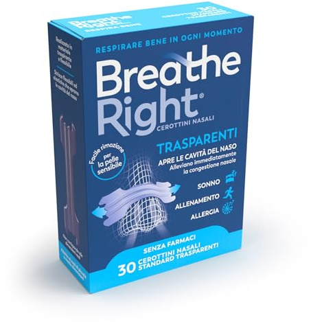 Breathe Right Cerottini Nasali Respira Bene Trasparenti Standard, 30 cerottini