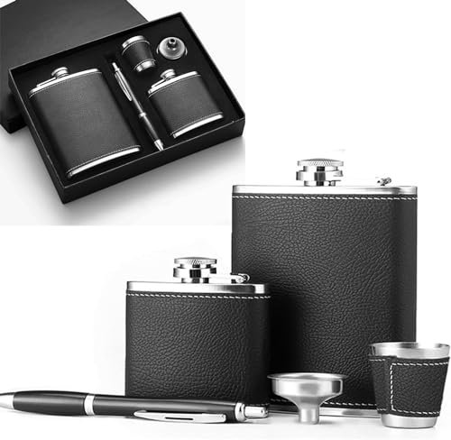 Hengrongshen Flasque a Alcool,Ensemble de Pichet Double 225ML avec Stylo,Verre à Vin,Entonnoir,Fiole Alcool,Flasque a Whisky Convient pour Réaliser et Offrir en Cadeau