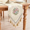 TOPLUXE Tischläufer mit Quasten, Florale Tischdecke für Esstisch Urlaub Party Wohnzimmer Dekoration (33x274cm, Beige)