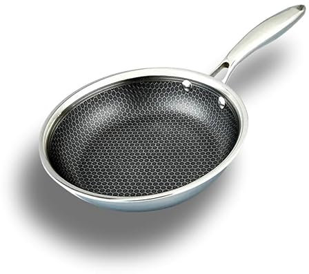 Cflagrant® Poêle à frire en inox de qualité premium 18/10 revêtement anti adhesif 3D nid d’abeille anti rayures qualité professionnelle (20cm)