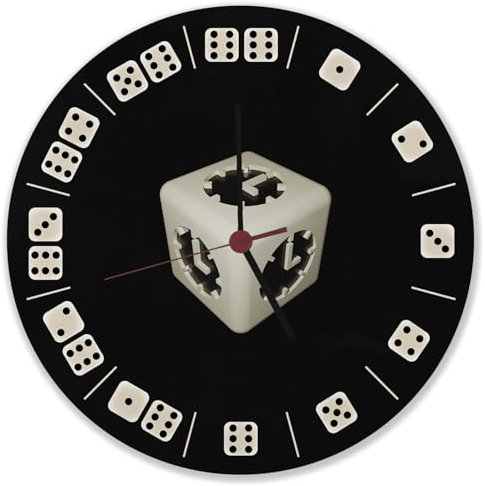 speecheese Würfelaugen Wanduhr Uhr mit witzigem Motiv Würfel Würfeluhr rund schwarz lustig Spieler Brettspiele Dekouhr besonders Deko Dekoration