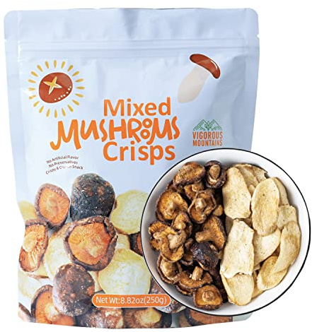VIGOROUS MOUNTAINS Mushroom Chips Veggie Snacks - Dried Shiitake and King Oyster Good Salted Crisp Mix - Grocery Vegetable Snack Chip 250g