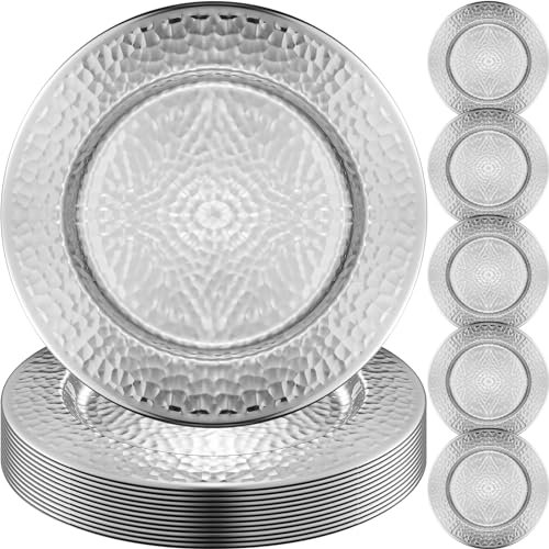 FillTouch 12 Packs Silver Chargers Plates 13 Inch Stainless Steel Hammered Rim Charger Round Plates Bulk Elegant Dinner Plates Luxury Decorative Chargers for Wedding Party Catering Upscale Events