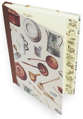 libralides – Handgemachtes Kochbuch zum Selbstgestalten mit 160 Seiten (17x24cm) Motiv/Muster „Küchenutensilien“ Italienisches Papier - Buch für Rezepte mit Register – Rezeptbuch zum Selberschreiben