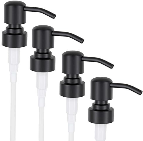 ALTGLAS 4 Pcs Soap Dispenser Pump Head 'Zagreb' - Spare Replacement for Standard Neck Size - 26-28 mm Thread From Stainless Steel (Black)