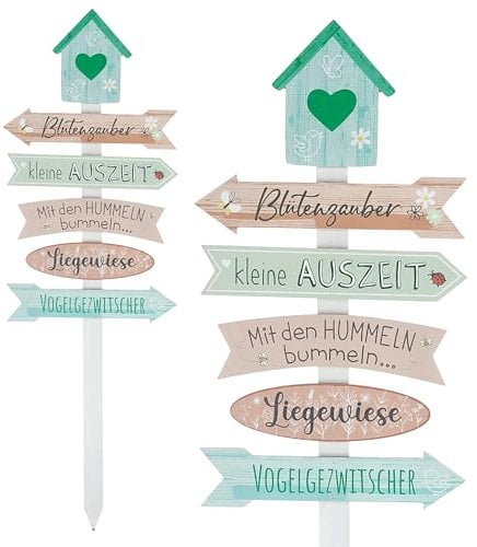 Gartenschild Wegweiser│ Höhe 76 cm MDF rosa grün│5 Planken beschriftet Vogelhaus