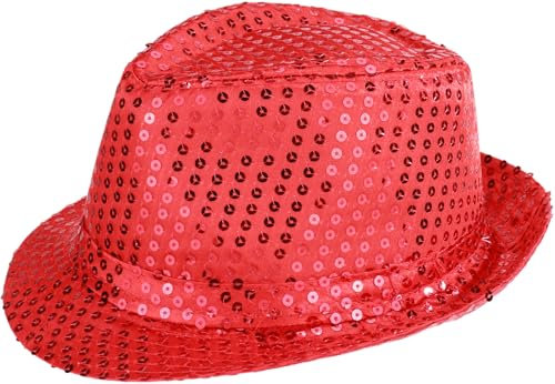 YeeHeen Cappello Fedora con paillettes per ragazzo ragazza cappello da danza jazz occidentale, Rosso, Taglia unica