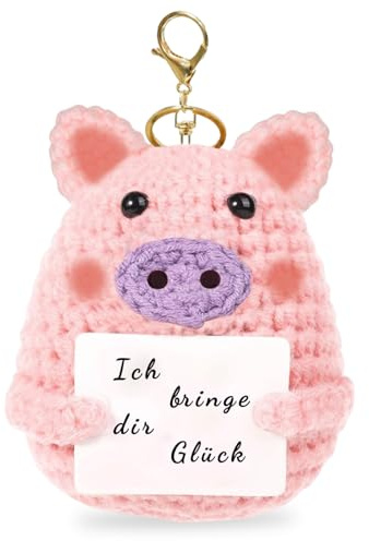 KIKVTER Positive Geschenke Glücksschweinchen, Pocket Hug Glücksschweinchen, Pocket Hug Schwein Schlüsselanhänger, Glücksbringer Prüfung, Kreative Gestrickte Schweinchen Glücksbringer