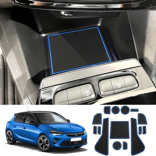 Coleya Antirutschmatten Kompatibel mit Opel Corsa F 2020-2024 (Manuelle Bremse), Mittelkonsole Gummimatten Türnaht Matten Getränkehalter Matte, Opel Corsa Zubehör rutschfeste Matten (Blau)