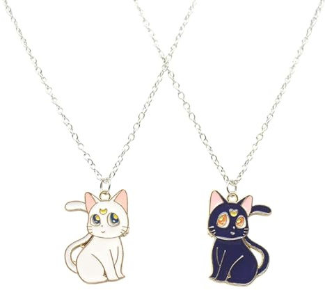 QEQSHQO BFF Halsketten für 2 Mädchen, Freundschaft Mondkatze Anhänger Ketten Halsketten, Beste Freunde für Immer Halsketten, Freundschaftsschmuck Geschenke für Kinder Mutter Freunde Schwestern