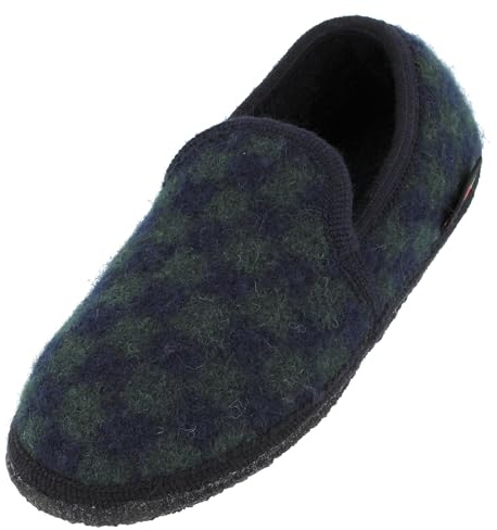 HAFLINGER Loafer Chess Pantoffel Slipper aus Wolle Hausschuh unisex Blau Weiß (Ocean 76), Gr. 43