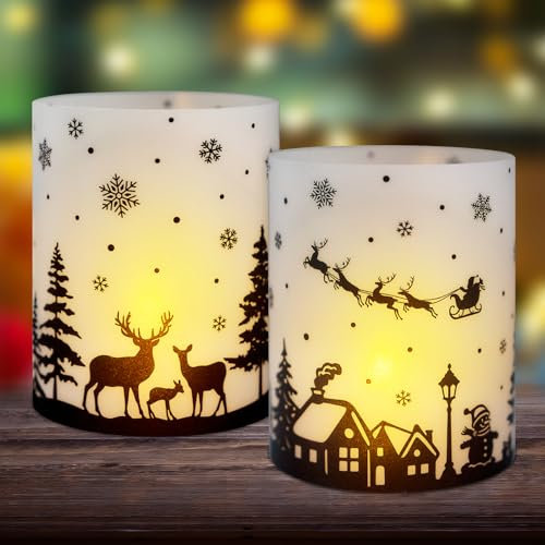 BOOMTOP 12Pcs Windlicht Tischdeko Weihnachten Kerzen Deko Mini Windlichter Weihnachten Deko Teelichter Lichthülle Weihnachtsbaum Rentier Weihnachtsdeko Tisch Indoor Outdoor Kerzen Dekoration