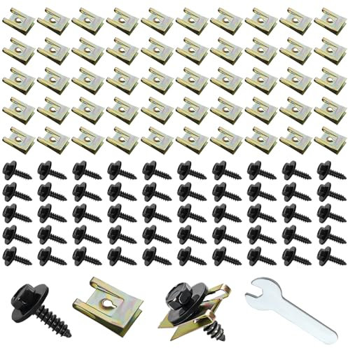 Nadinsta 100 Stück Schraube Mutter Clip Kit, Metall Karosserieschrauben, U-Type Blechmuttern, Gewinde Clip Mutter Set Für Radlauf-Abdeckung,Unterboden-Fender Passend