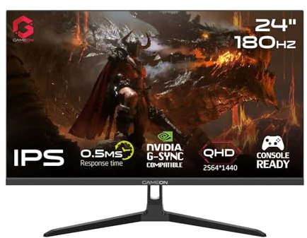 GAMEON 24 Inch 2K QHD Gaming Monitor Fast IPS 2560x1440 Display 180Hz Smooth Performance 0.5ms Adaptive Sync HDMI 2.1 Ideal for PC Console Gaming and Daily Use