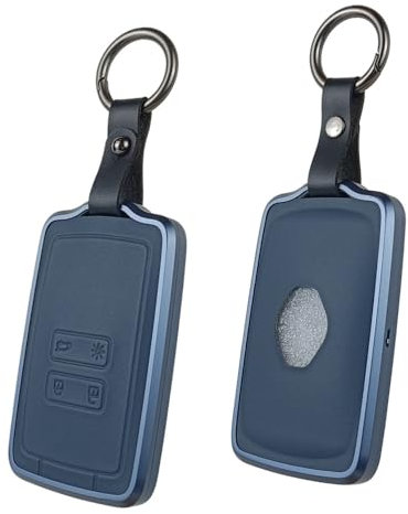Baisirui Coque de Clé de Voiture pour Etui Carte Renault Megane 4 Captur Clio 5, Coque Clé Intelligente en Alliage D'aluminium 4 Boutons Auto Clef Accessoires (Bleu)