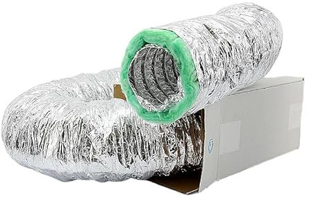 Whisper Flexibler Abluftschlauch Ø 180mm Länge 10m - Alu Flexrohr Thermisch und Akustisch isolierter - Lüftungsschlauch für Heizung, Kühlung, Abluftventilator, Rohrventilator, Kûche und Badezimmer