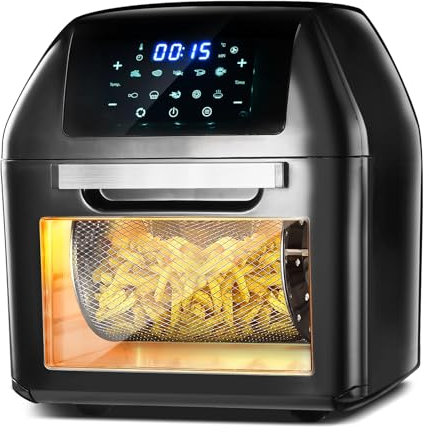 Friggitrice ad aria calda da 12 l, friggitrice ad aria calda con 10 funzioni di cottura, friggitrice ad aria con touch screen a LED e finestra di visualizzazione, Airfryer per pasti sani, nero