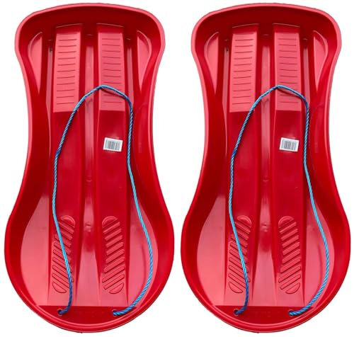 2 x Heavy Duty Large Unisex Children & Adults Snow Sledge Toboggan Sledge Rope Sled Play Snow Ice Red