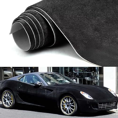 XhuangTech Veloursleder-Stoff-Folie, DIY Soft Touch Lackschutzfolie mit Luftk, selbstklebender Auto-Dekor-Aufkleber für den Innen- und Außenbereich, elastischer Aufkleber (schwarz, 30 × 152 cm)
