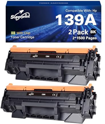 Superprint 139A Toner Schwarz (Mit Chip) Kompatibel für HP 139A W1390A W1390X 139X Tonerkartusche für Laserjet Pro 3002dn 3002dw, MFP 3102fdn 3102fdw Drucker (Norm, 2 Schwarz)