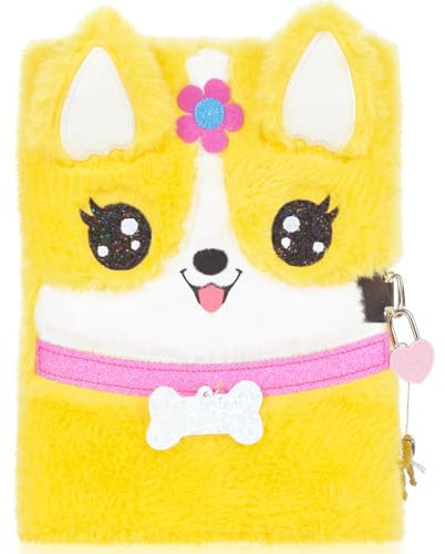 Pinkgarden Corgi Plüsch Tagebuch für Mädchen mit Schloss und Schlüssel, weiches Plüsch Notizbuch mit Corgi Design, 160 Seiten, süßes Corgi Spielzeug Geschenk für Teenager Mädchen im Alter von 5-12