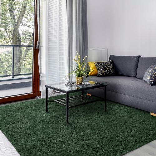 SOANNY Rugs Living Room, Soft Fluffy Shaggy Rug Forest Green, 80x150cm | Soft Fluffy Shaggy, Plain Carpet, Machine Washable, Non Slip, Bedroom Dorm Office Lounge Bedside Sofa Nursery Home Decor