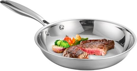 SVCEQZE Edelstahl Pfannen 20/22/24/28CM Pfanne Unbeschichtet, Edelstahlpfanne Unbeschichtet, Tiefe Bratpfanne, Ofenfest Steakpfanne Kochpfanne Für Alle Herdarten Induktionspfanne Für Omelett-Kochen