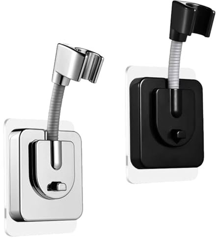 2 Pezzi Supporto Doccia Porta Doccino per Doccia, FORMVERSITY Supporto Soffione Doccia Supporto Soffione Doccia Regolabile, Supporto Doccia Adesivo Nero e Argento, Supporto a Muro per Doccetta