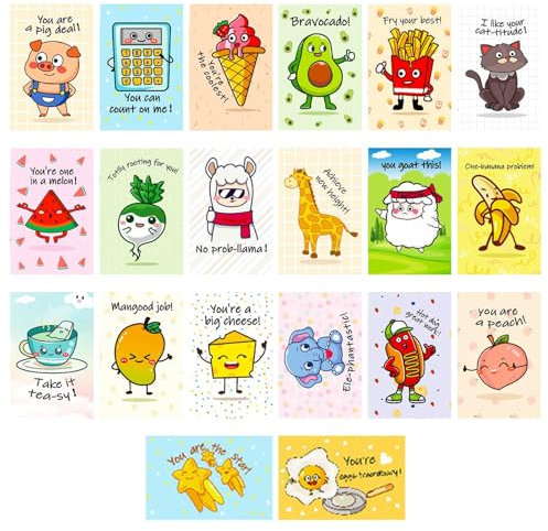 Generisch Cartoon Postcards Für Kinder, 20X Lustige Postkarten mit Cartoon-Motiven, Lustige Niedliche Designs Für Familien, Mädchen, Schüler & Lehrer