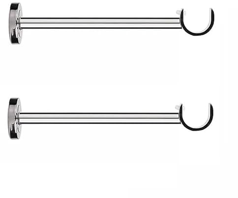 2 x Long Curtain Pole Brackets WALL Polished Nickel Metal Silver Heavy Duty FITS Poles Diameter 28mm from WALL Distance Length L21.8cm