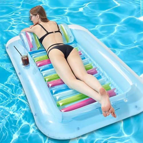 Blissbuilt Matelas Piscine Gonflable,Lit de Piscine de Bronzage avec Oreiller,69x43x8 Pouces PVC PVC Sun Sunger avec Porte-Boissons,Chapelet Piscine Portable pour Les Adultes Kids Beach Bathing