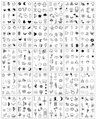 Winzige Kleine Tattoos 30 Blätter Semi Permanent Finger Temporäre Tattoos | Winzige Kleine Muster Wasserfeste Hand tattoos Einfache Kleine Schwarze Symbol Design Tattoo für Frauen Männer