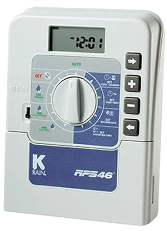 Programador de riego K-Rain RPS46 Indoor 6 estaciones | 4 programas independientes, transformador incluido, sensor lluvia, ajuste estacional | Uso interior