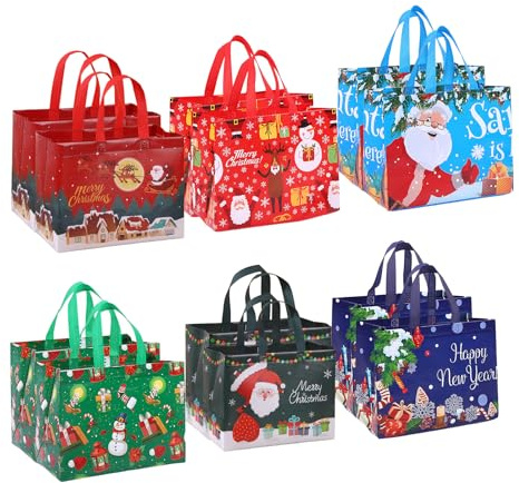 Dankeschön Geschenktüte, 12PCS Non Woven Weihnachtsgeschenktüten mit Henkel für Gastgeschenk Kindergeburtstag Mädchen Dankeschön Geschenke, Party Hochzeit Geburtstag Einschulung 32.5 x 25 x 17 cm