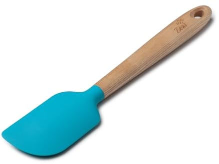 Zeal Silicone Spatula with Ash Wooden Handle – 25cm Non-Scratch, Heat-Resistant Cooking & Baking Spatula for Mixing, Scraping & Folding (Aqua Blue)