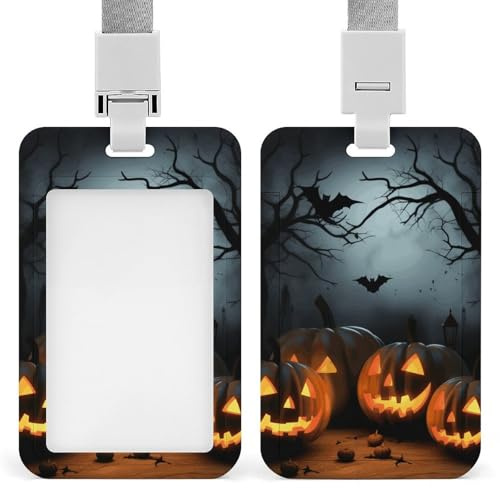 Porte-badge vertical en plastique pour Halloween avec porte-badge citrouilles avec lanière - Porte-badge étanche pour nom - Enrouleur de badge de travail pour employés de bureau