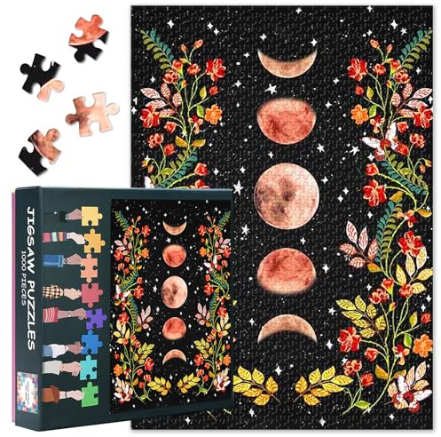 1000 Teile Puzzle: Mond Garten mit Ranken & Blumen (50x70cm) - Vintage Inspirierte Kunst, Achtsamkeitspuzzle für Erwachsene - Sammelstück für Home Decor