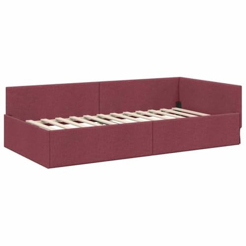 vidaXL Corner Bed Frame with Headboard Wine red 90 x 200 cm, Modern Bedroom Furniture, Rectangular Corner Bed Frame, Breathable Material, Multipurpose Sofa for Urban Living Spaces