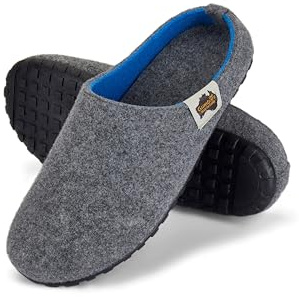 Gumbies Outback Slippers | Unisex House Shoes with Recycled Felt Upper, Recycled Rubber Outsole & Soft Plant-Based Insole | Cozy, Durable & Outdoor-Ready - Grey & Blue EU41