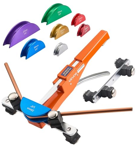 VEVOR Kit Piegatubi Pinza Piegatrice Manuale per Tubi in Rame e Alluminio da 6mm-22mm, Utensile per Piegatura Manuale Spessore Compatibile 0,5-1,2 mm per Riparazione HVAC con 7 Matrici