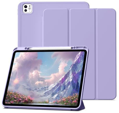 Lsmmpoba Hülle für iPad Pro 13 Zoll M5/M4 (2025/2024), Violett | mit Stifthalter, Dünn Ständer Stoßfest, TPU Rückseite, Auto Wachen/Schlafen