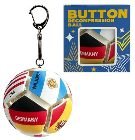 13 verschiedene Länder Motive Mini Fußball Stressspielzeug mit Schlüsselanhänger, Drückbarer Sound-Antistressball aus langlebigem Kunststoff, Perfekte Partygeschenke für Kinder und Fußballbegeisterte