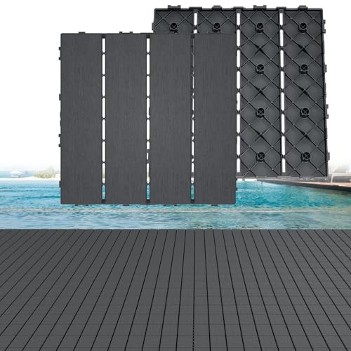 Yunvin Garden Decking Tiles, 30 x 30cm Plastic Composite Interlocking Flooring, Weatherproof Outdoor Drainage Floor Coverings for Patio, Balcony