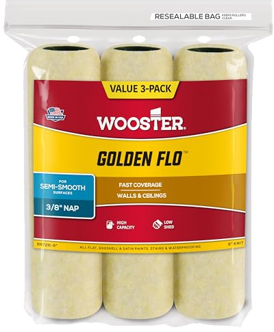 Wooster RR726-9 Golden Flo Paint Roller Cover 3/8 Nap 9 3-Pack
