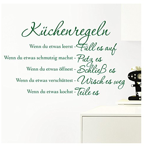 Grandora Wandtattoo Küchenregeln I grün (BxH) 94 x 58 cm I Küche Spruch Zitat Aufkleber selbstklebend ablösbar Wandaufkleber Wandsticker Sticker W957