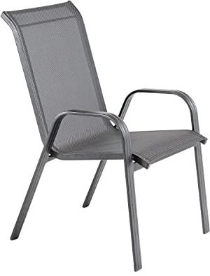 Edenjardi Sillón de Exterior apilable, Medidas 57x74x96,5 cm, Aluminio Reforzado Color Antracita, Textilene Color Plata y Negro, sillas de Comedor, Silla de terraza